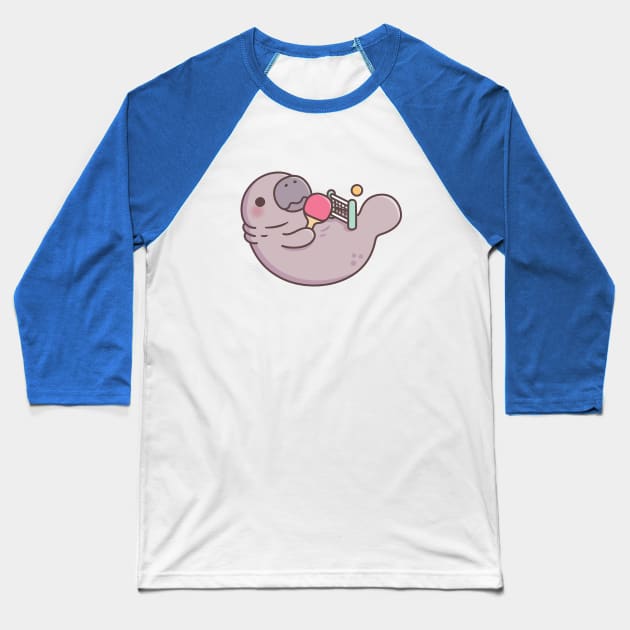 Funny Manatee Playing Table Tennis With Its Paddle Tail Baseball T-Shirt by rustydoodle